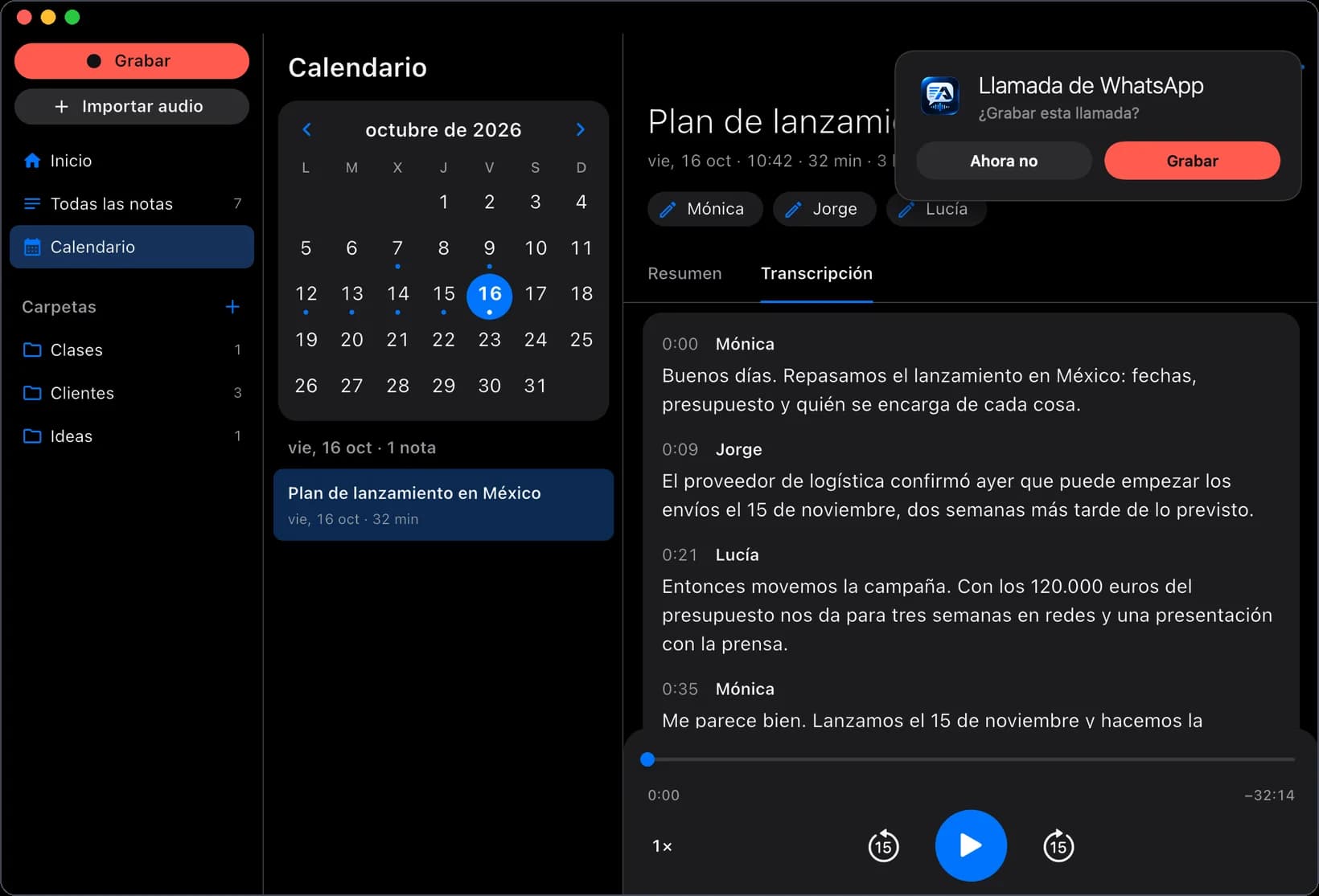 La ventanita del Mac que pregunta si grabar una llamada de WhatsApp.