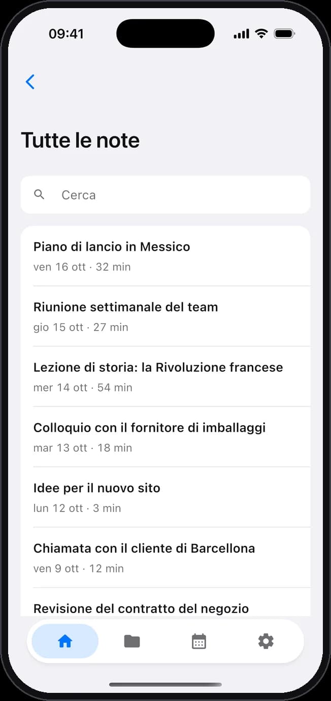 L’elenco di tutte le note, con la ricerca.